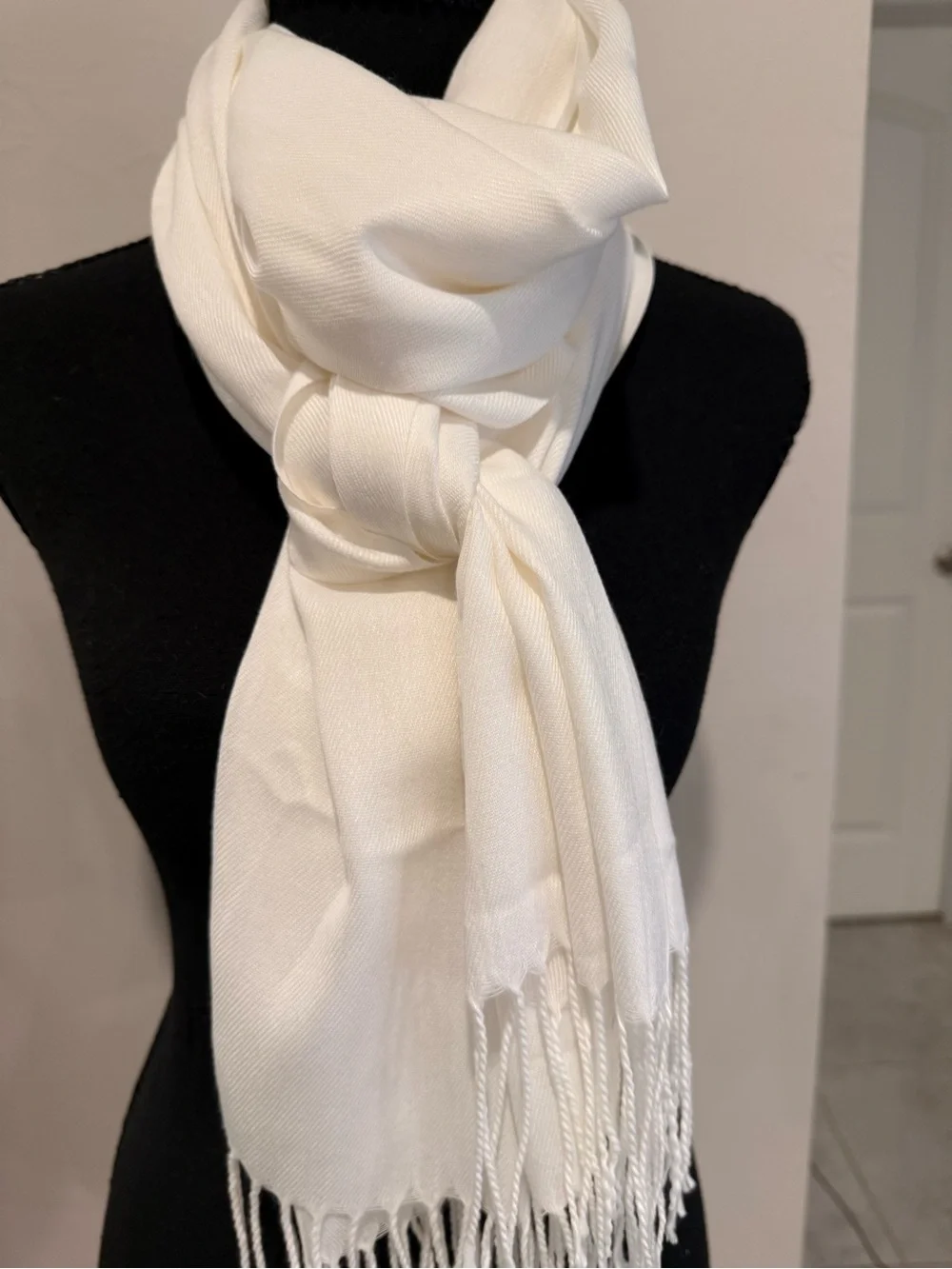Soft Ivory Fringe Wrap Scarf for Women
